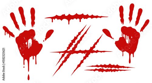 Bloody handprints and scratches design with grunge horror theme
