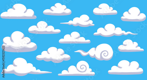 Cartoon cloud collection with blue sky background