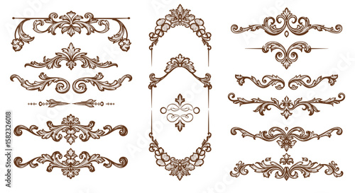 Elegant ornamental design elements with vintage floral patterns