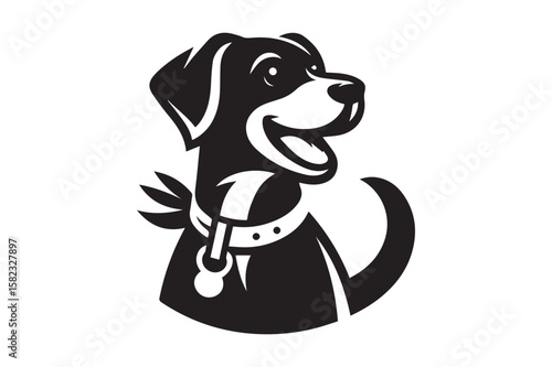 Dog Silhouette creative logo. Beautiful Black and White Dog, Canine, Hound, Pooch, Puppy, Mutt, Tyke, Doggy.	