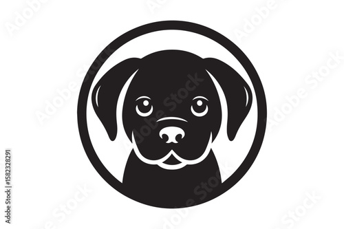 Dog Silhouette creative logo. Beautiful Black and White Dog, Canine, Hound, Pooch, Puppy, Mutt, Tyke, Doggy.	