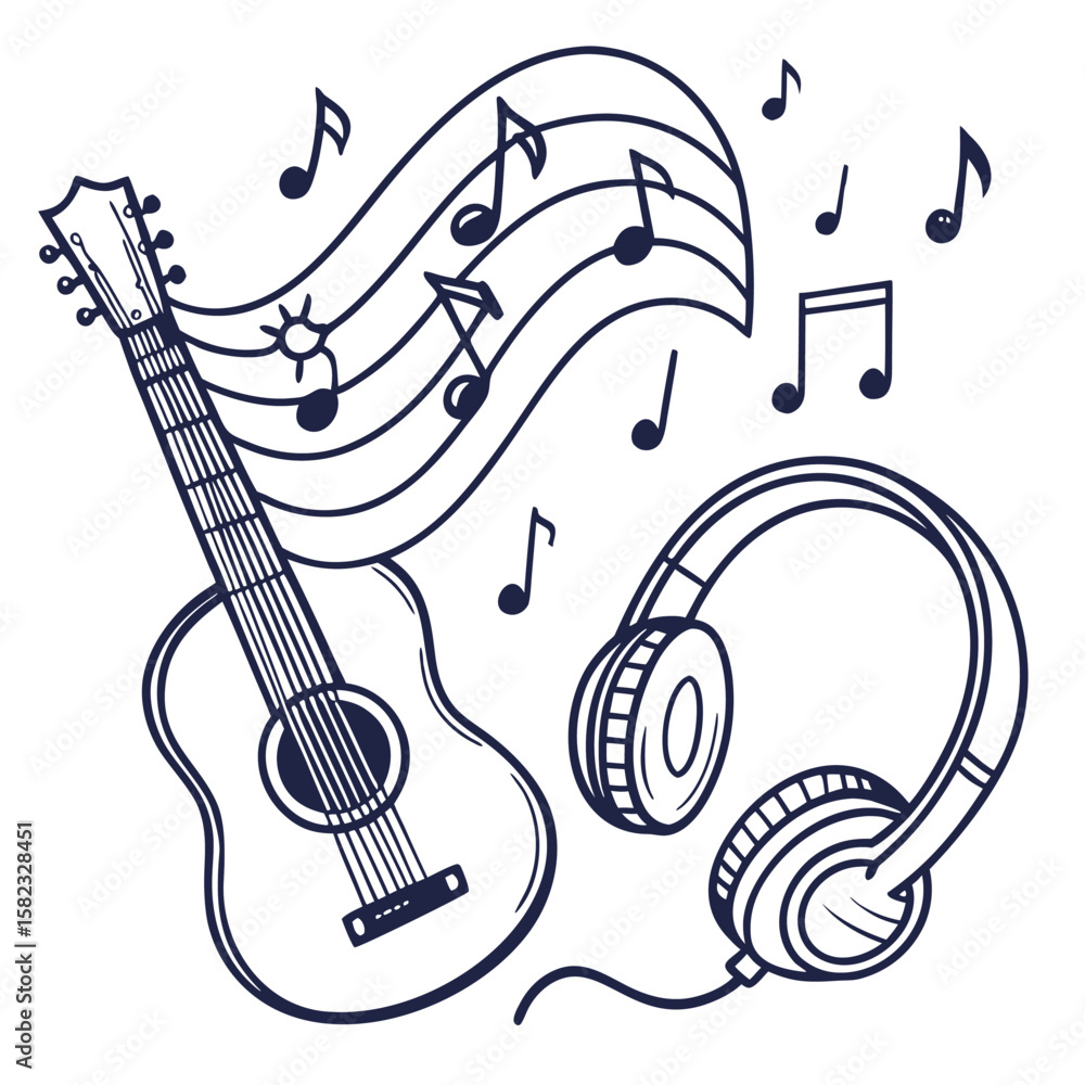 Fototapeta premium Illustration of two cups of coffee, a cupcake, and autumn leaves scattered on a cream colored background