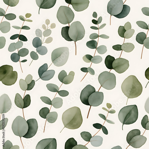 Seamless pattern, Watercolor Eucalyptus Wreaths