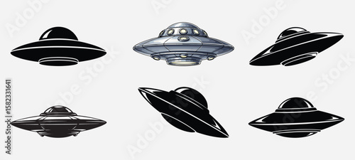 Set of Vector illustration of ufo on white background