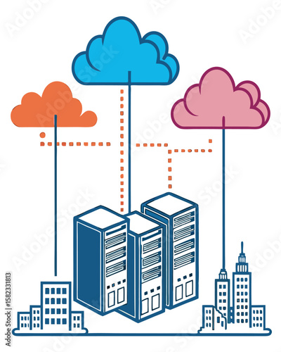 Isometric Cloud Computing Network Concept – Data Storage and Internet Technology Illustration