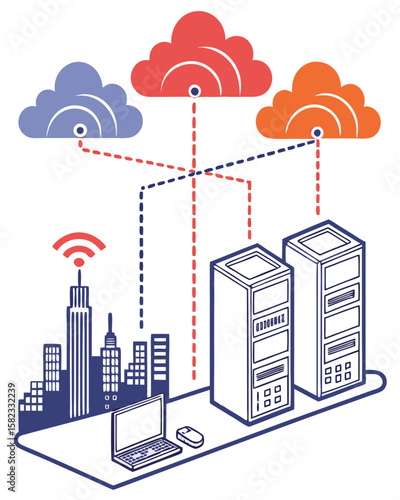 Isometric Cloud Computing Network Concept – Data Storage and Internet Technology Illustration