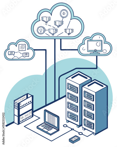 Isometric Cloud Computing Network Concept – Data Storage and Internet Technology Illustration