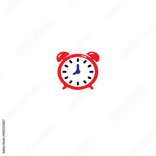 Red vintage alarm clock with bells on white background