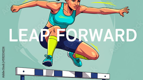 Leap Forward - Female Athlete Overcoming Obstacles Vector