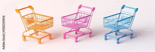 Three colorful shopping carts