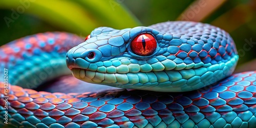 green snake on a blue background
