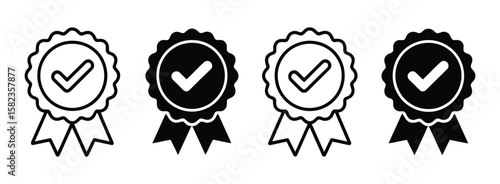 Set the company's product quality certificate is compliant the check mark symbol represents the standard quality control vector illustration