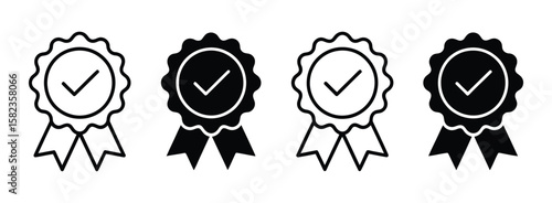 Set the company's product quality certificate is compliant the check mark symbol represents the standard quality control vector illustration