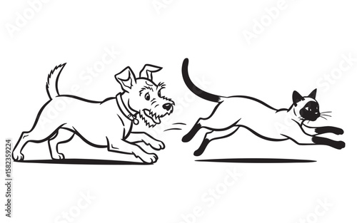 Cartoon Dog Chasing a Cat Vector Illustration