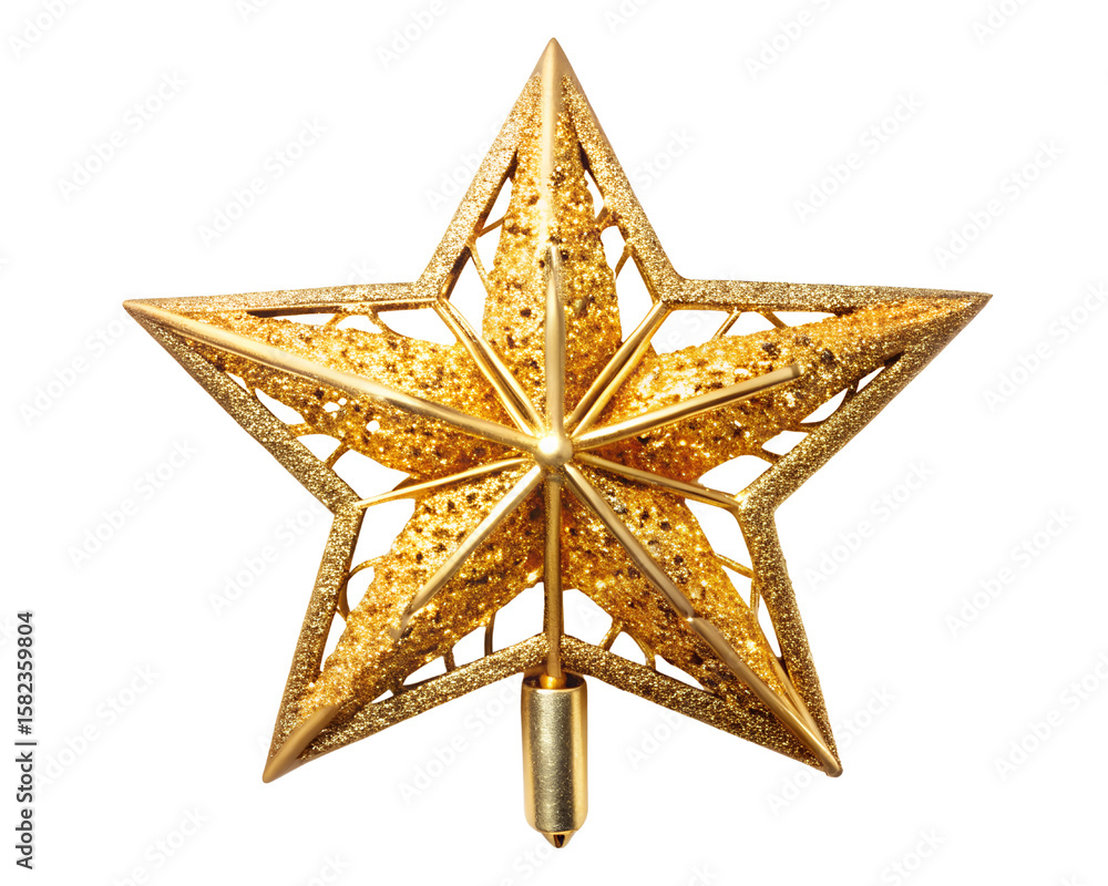 Fototapeta premium A golden star christmas tree topper isolated on transparent background