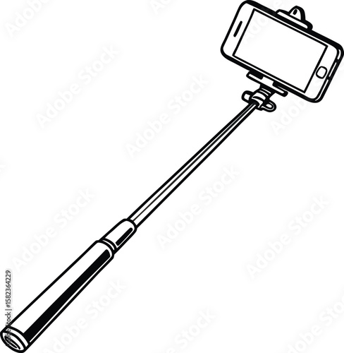 Minimalist selfie stick art enhances graphic design elements and is useful in social media projects.