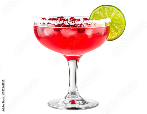 Hyper-Realistic Pomegranate Margarita Cocktail Front View PNG