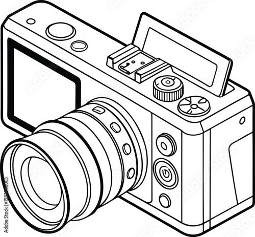 Modern camera outline drawing, perfect for designing photography logos or illustrating camera concepts.