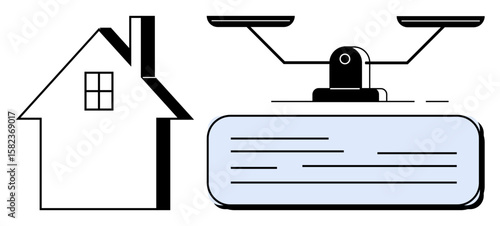 House silhouette beside a weighing scale with a legal document balancing, symbolizing real estate, property law, and justice. Ideal for law, agreements, equity, real estate, fairness contracts