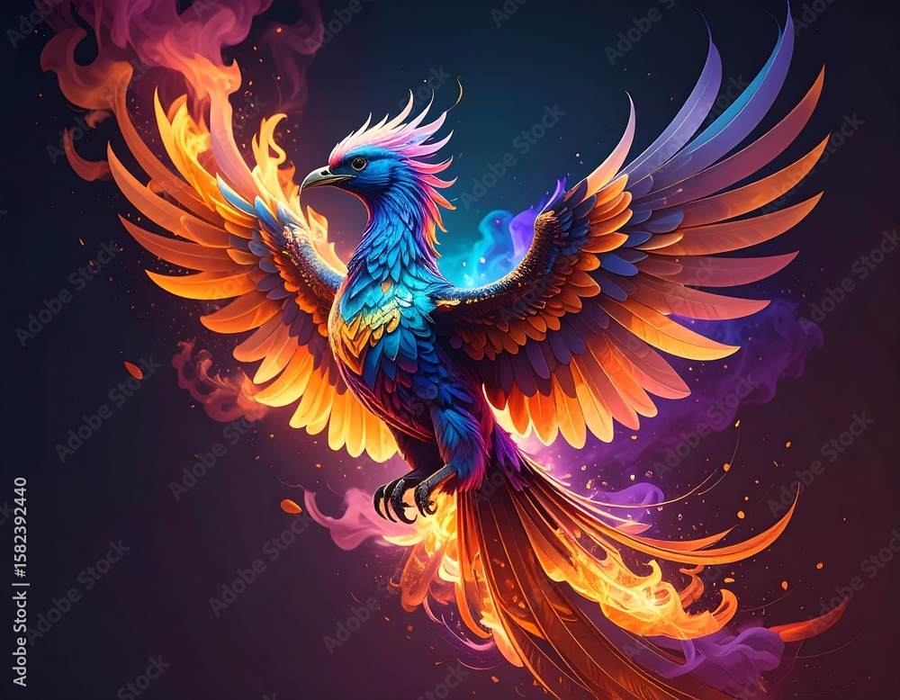 Obraz premium Colorful phoenix bird in fiery flight