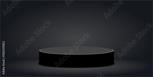 Black elegant cylinder circle podium stage platform pedestal vector. Ideal for product displays, awards, presentations, or minimalist design needing a sophisticated, sleek base.