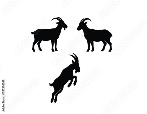 Print"Goat Black Silhouette – Farm Animal Clipart, Horned Goat Vector, Livestock Outline, Wild Goat Graphic, Minimalist Goat Design, Mountain Goat Silhouette, Side View Goat Icon, Rustic Black Goat Ar