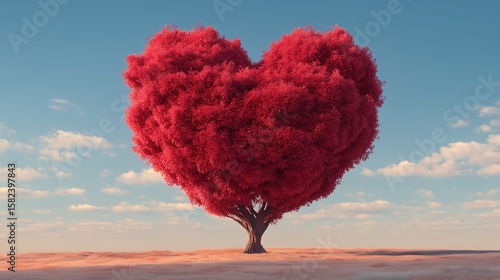 Vibrant Heart Tree under Blue Sky: Nature Illustration of Life, Love, and Hope Background
