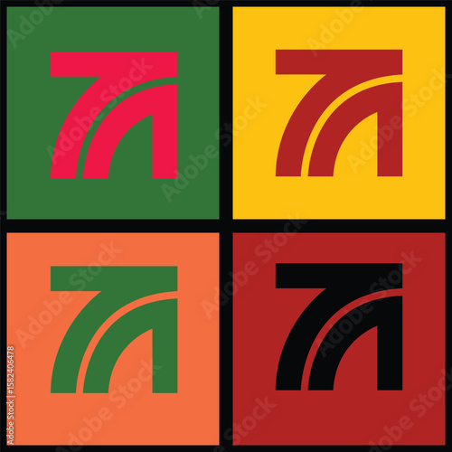 A set of four vibrant and dynamic logo variations featuring a bold, stylized upward-pointing arrow design with a distinctive curved element, signifying growth, progress, and forward momentum.