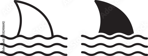 shark fin,waves,sea,black and white illustration  shark fin,silhouette of shark fin above water,simple stylized shark fin icon,minimalist black and white shark fin design