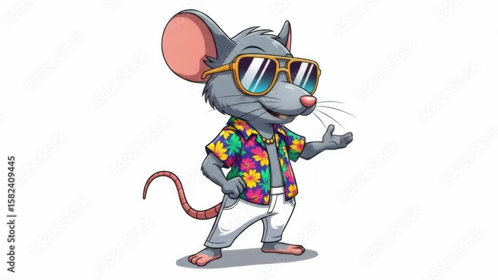 Stylish Mouse in Hawaiian Shirt - Cartoon Character Animation Stylish Mouse in Hawaiian Shirt - Cartoon Character Animation
