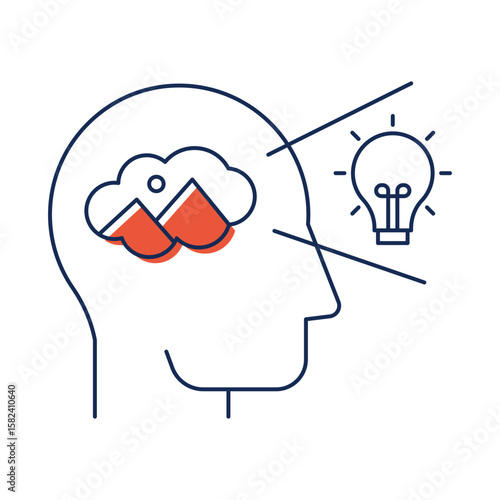 Imagination – Cloud and Lightbulb Representing Visionary Ideas and Conceptualization. Vector Icon