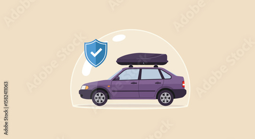 A car is encased in a protective bubble, symbolizing insurance coverage and vehicle safety