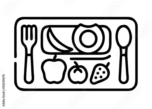 Black and white school lunch tray with fruit