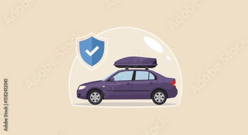 A car is encased in a protective bubble, symbolizing insurance coverage and vehicle safety