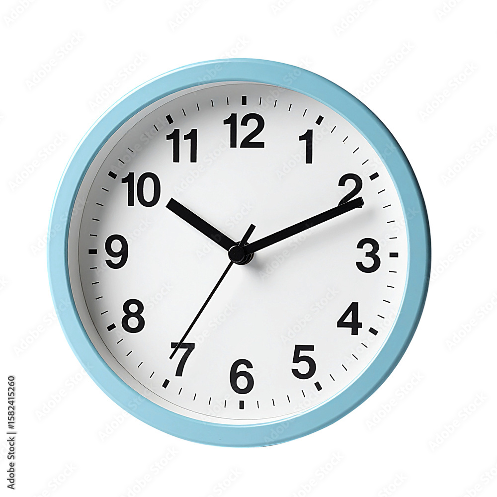 Minimalist Wall Clock with Blue Frame and Bold Numbers – Isolated on Transparent PNG Minimalist Wall Clock with Blue Frame and Bold Numbers – Isolated on Transparent PNG
