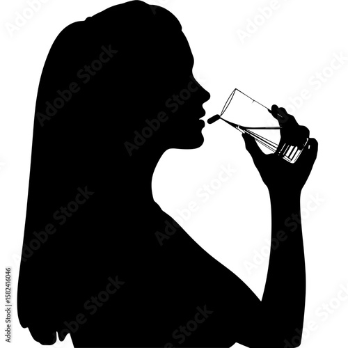 Silhouette of person taking capsule with water – Wellness habit, self-care