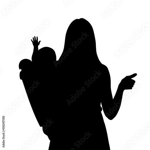 Silhouette of woman giving thumbs up with child – Support system, encouragement