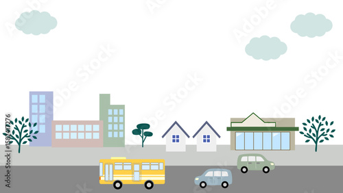 シンプルな街並みと車の背景イラスト素材