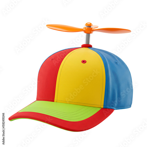 Whimsical Propeller Hat with Colorful Panels on Transparent Background