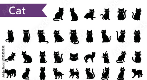 Cat Silhouette Icons Set: Pets, Feline & Animal Companionship Symbols