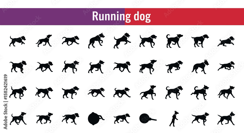 Fototapeta premium Running Dog Silhouette Icons: Active Pets, Movement & Playful Animals
