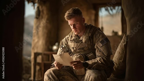 A soldier reading a heartfelt letter from home