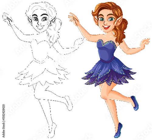 Charming Fairy in Vibrant Blue Dress Illustration