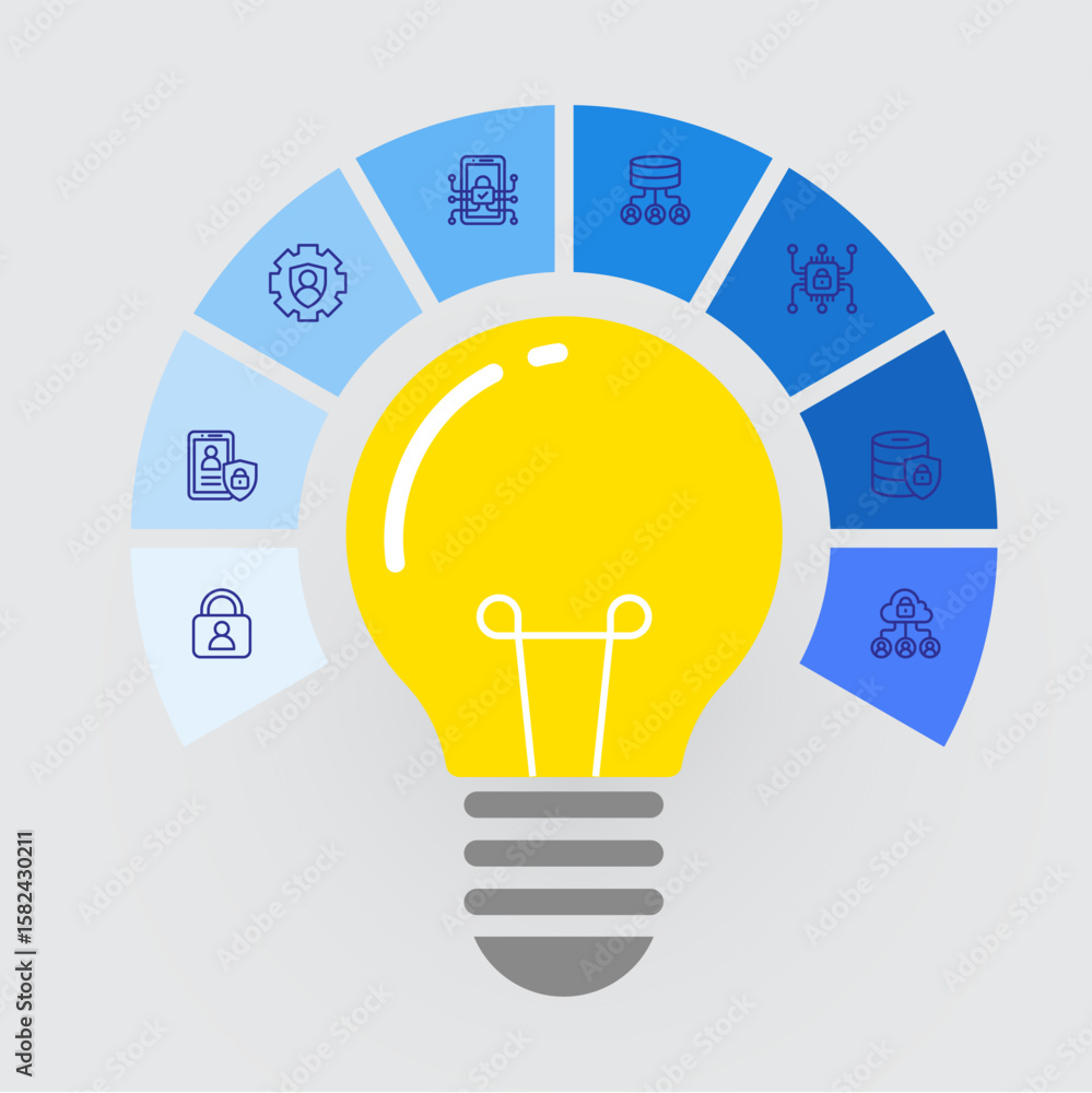 Fototapeta premium Light Bulb Infographic with Blue Tech Icons for Innovation and Data Process Illustration