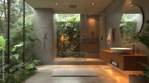 Wallpaper Mural Modern bathroom with jungle view; indoor outdoor shower; zen style Torontodigital.ca