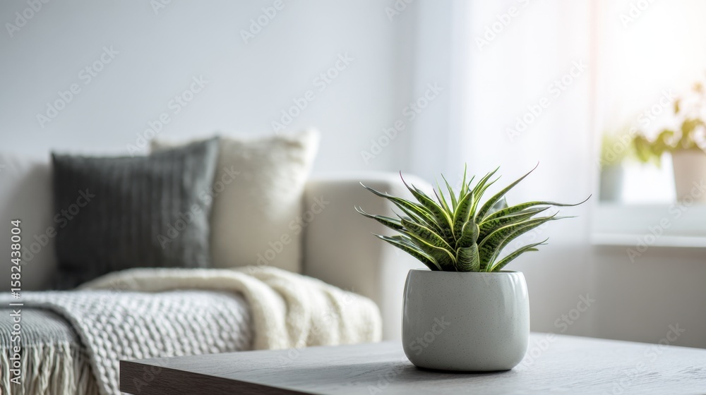 Naklejka premium Indoor plant decoration in modern living room home interior minimalist style bright environment aesthetic viewpoint