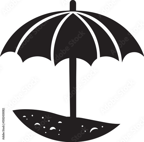 A Beach umbrella black and white vector illustration