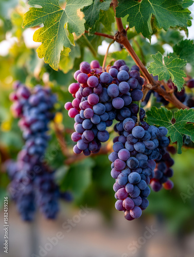 Wallpaper Mural A close-up ripe wine grapes hanging from a green vine at sunset Torontodigital.ca
