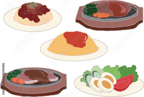 Illustration of a typical food set from a restaurant menu