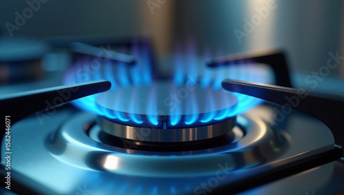 Vibrant blue gas flames dance across the stovetop